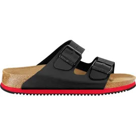 Birkenstock Arizona Superlauf, Birko-Flor, schwarz/rot, schmal, Größe 47