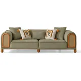 JVmoebel Grünes Sofa mit Rattan-Details und dekorativen Kissen Hochwertig Möbel