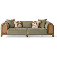 JVmoebel Grünes Sofa mit Rattan-Details und dekorativen Kissen Hochwertig Möbel