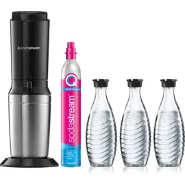 Sodastream Crystal 3.0 schwarz + 1 Glaskaraffe + Zylinder