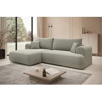 thematys Ecksofa mit Schlaffunktion und Bettkasten, L-Form, Cord und Bouclé + 2 Kissen, 260 x 165cm - Luxus Couch mit Bettfunktion mit Bonnellfedern grau