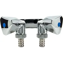 tecuro Doppel-Geräteventil mit 2 Abgängen - Messing hochglanzverchromt mit Schlauchtüllen