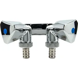 tecuro Doppel-Geräteventil mit 2 Abgängen - Messing hochglanzverchromt mit Schlauchtüllen