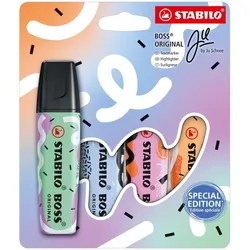 Textmarker - STABILO BOSS ORIGINAL Pastel by Ju Schnee - 4er Pack - Hauch von Minzgrün, Wolkenblau, frische Fuchsie, sanftes Orange