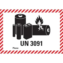 Aufkleber I Verpackungskennzeichen für kleine Lithiumzellen,UN Nummer 3091,Folie,100x70mm