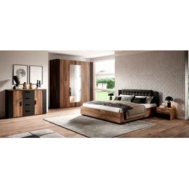 Home Affaire Bettgestell HOME AFFAIRE "Sigma", braun (eiche flagstaff, schwarz, flagstaff eiche, schwarz, flagstaff eiche), B:166,3cm H:89,5cm L:205cm, Betten, Bettgestell, Doppelbett in zwei Breiten mit gepolstertem Kopfteil