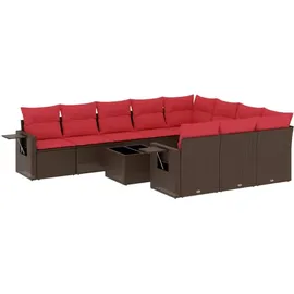 vidaXL Gartensofa-Set mit Kissen, braun, Polyrattan