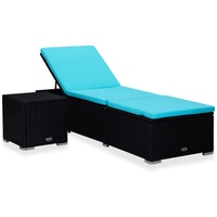 Furnicato Sonnenliege mit Auflage und Teetisch Poly Rattan Blau,