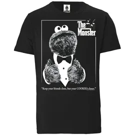 LOGOSHIRT T-Shirt "Sesamstrasse - Krümelmonster Pate", Herren, Gr. XS, schwarz, 100% Baumwolle, bedruckt, normal, Rundhals, Shirts T-Shirt, mit coolem Print