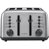 BUYDEEM DT640E Retro Toaster,4 Slices,Stainless Steel,7 browning levels,bread,sandwich,bagel,muffin,Removable Crumb Tray,Extra Wide Slots,1800Watt,Black&Sliver
