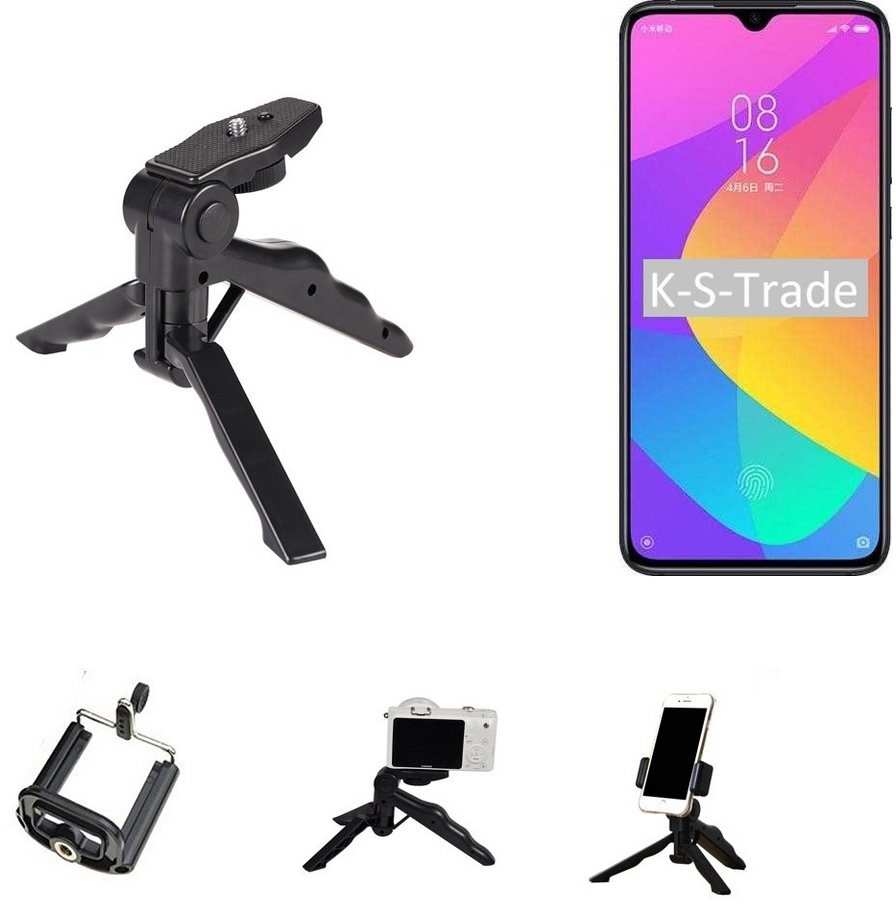 K-S-Trade für Xiaomi MI 9 Lite Smartphone-Halterung, (Stativ Tisch-Ständer Dreibein Handy-Stativ Ständer Mini-Stativ) schwarz