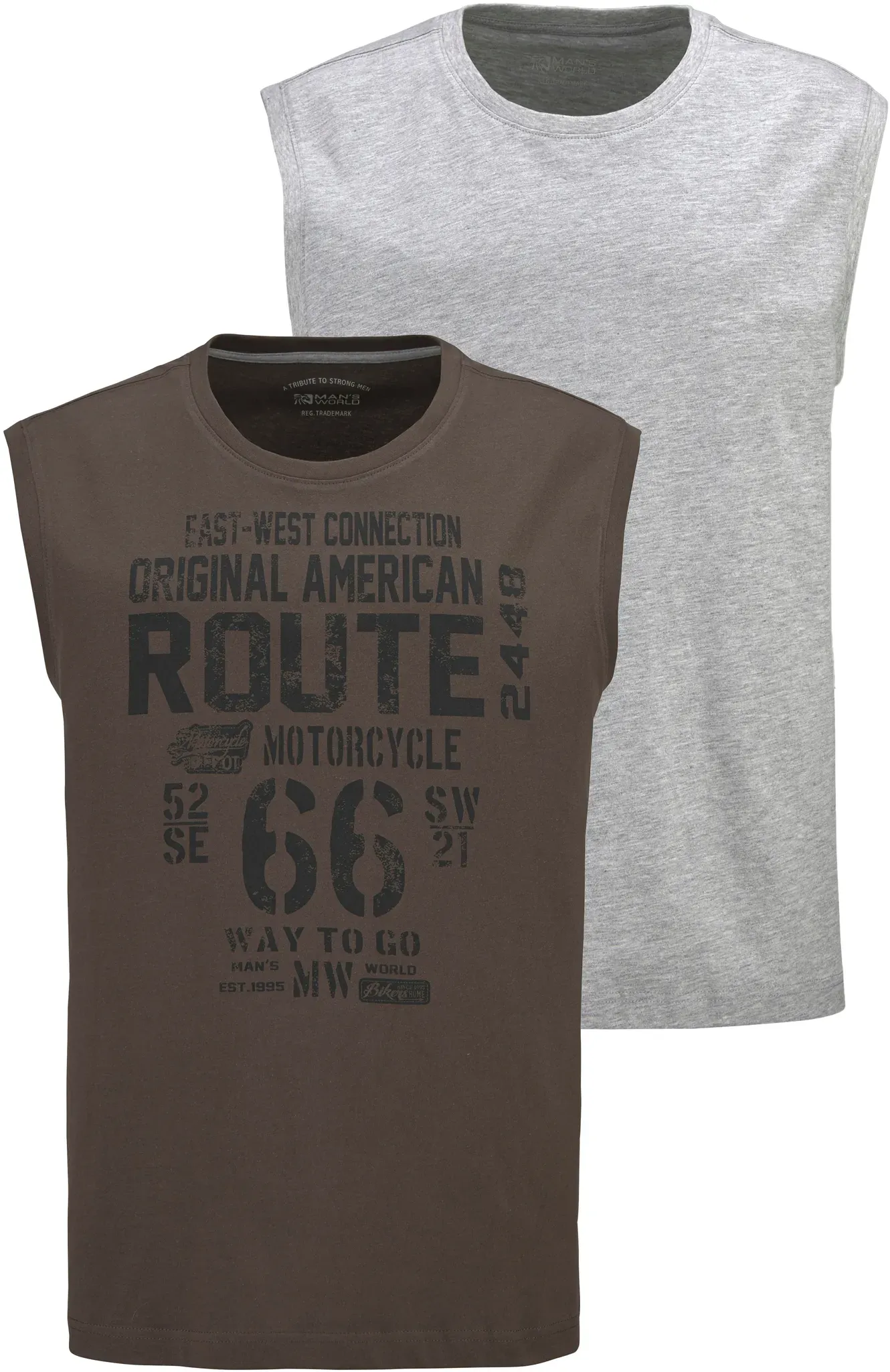 Muscleshirt MAN'S WORLD, Jungen, Gr. 4XL (68/70), grau (grau, mel, oliv), Single Jersey, Obermaterial: 100% Baumwolle. Obermaterial Melange: 95% Baumwolle, 5% Viskose, bedruckt, meliert, unifarben, Basic, regular fit, Rundhals, Shirts, ärmellos, bedruckt, Rundhalsausschnitt, aus 100% Baumwolle