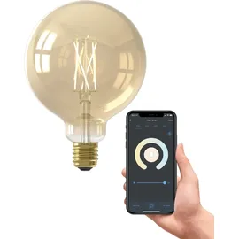 Calex Smart LED Lampe, E27, G125, Gold Filament, warmweißes Licht, dimmbar, WLAN App- & Sprachsteuerung