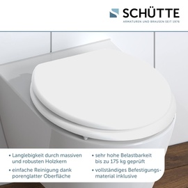 Schütte WC-Sitz, Toilettendeckel mit Holzkern, maximale Belastung der Klobrille 150 kg, Toilettensitz Weiß