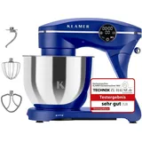 KLAMER Küchenmaschine 1800W, Knetmaschine mit 6 Liter Edelstahl Schüssel, 10 Geschwindigkeitsstufen mit Timer, Rührbesen, Knethaken, Schneebesen und Spritzschutz