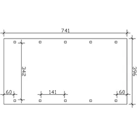 SKANHOLZ Walmdach Carport Spreewald 3,96 x 7,41 m rot mit EPDM-Dach und Pfostenanker