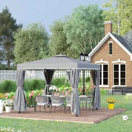 Outsunny Gartenpavillon 2,96 x 2,96 m inkl. 4 Seitenteile Dunkelgrau