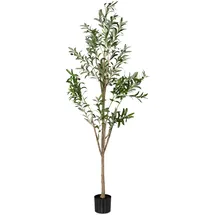 Relaxdays Olivenbaum künstlich, 180 cm hoch, Kunststoff, Stein, Kunstpflanze, Deko-Olivenbaum, Kunstbaum, grün/braun