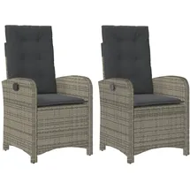vidaXL Gartensessel mit Kissen 2 Stk. Verstellbar Grau Poly Rattan