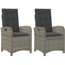 vidaXL Gartensessel mit Kissen 2 Stk. Verstellbar Grau Poly Rattan