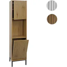 Mendler Hochschrank HWC-O42, Badschrank Badregal Badezimmer Schrankfächer Wäschekorb, MDF Melamin 174x39x30cm ~ Holzoptik natur