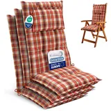 Beautissu 3er Set Gartenstuhlauflagen Hochlehner Auflagen 120x50 cm – 7cm Polster Sitzauflagen Gartenmöbel Made in EU – UV-Lichtecht Sitzpolster Gartenstuhl Orange Rot Grün Kariert – HighLux HL