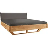 Linea Natura Balkenbett, Grau, Wildeiche, Holz, Textil, Wildeiche, massiv, 140x220 cm, in verschiedenen Größen erhältlich, Schlafzimmer, Betten, Einzelbetten