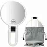 Minkurow Doppelseitiger 10x/1x Vergrößerungsspiegel Mit Ständer, Handvergrößerungsspiegel Für Make-up, Mitesser, Komedonen (13cm, 10x/1x, Silber)