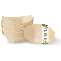 BIOZOYG 500 Stück Snackschalen Einwegschalen Holzschiffchen 110mm, biologisch abbaubar, für Fingerfood, Schalen aus nachhaltiger Forstwirtschaft