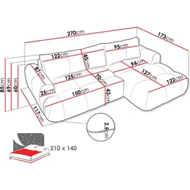 Mirjan24 Eckcouch mit Schlaffunktion 2-Sitzer Beige