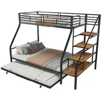 REDOM Etagenbett Stauraumbett ,  Einzelbett, Hochbett, Funktionsbett (Multifunktionales Hochbett, mit Stahlrahmen,Schreibtisch, Bücherregalen, 90*200 cm), ohne Matratze