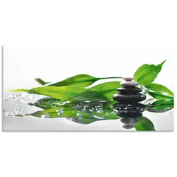 Wandbild ARTLAND "Spa mit Steinen und Bambus", grün (farbe bild(er): grün), B:100cm H:50cm, Bilder, als Alubild, Outdoorbild, Leinwandbild in verschied. Größen