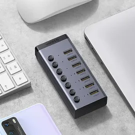 UGREEN USB-C auf 7-Port USB-A 3.0 Hub DC 12v Grau