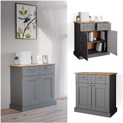 Vicco Kommode Mehrzweckschrank Wohnzimmermöbel Bergamo Grau Eiche Wohnzimmer Schrank 83x84 cm Vintage Ablage Schublade Schranktür Wohnzimmermöbel