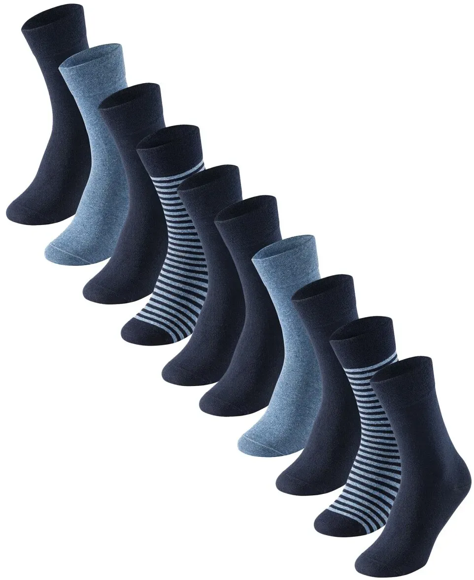 SCHIESSER Herren Socken - Bluebird, 10er Pack, Baumwollmix Blau/Gestreift 43-46