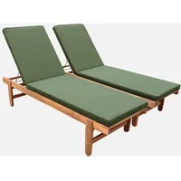 Sweeek 2er-Set Sonnenliegen aus Akazienholz mit khakifarbenen Kissen und