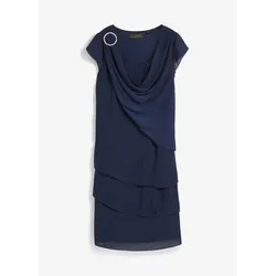 bonprix Minikleid im Lagen-Look mit dekorativem Accessoire, blau, 54