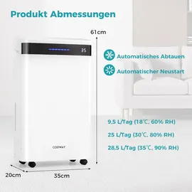 Costway Luftentfeuchter 28,5L in 24h, Raumgröße ca. 35m2, mit 4 Modi & 3-farbiger Anzeige, 24 Stunden Timer, Entfeuchter elektrisch, Weiß