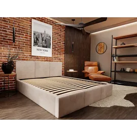 Muralo Polsterbett Stoffbett Bett mit Bettkasten und Gasdruckfeder mit Polsterkopfteil Bett 120x200 Bett mit Stauraum Beige