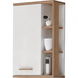 Saphir Hängeschrank SAPHIR "Quickset Badschrank 50,5 cm breit mit 1 Tür und 2 Glas-Einlegeböden", weiß (weiß glanz, riviera eiche), B:50,5cm H:74,5cm T:20,5cm, Spanplatte, Schränke, Hängeschrank, Badezimmer-Hängeschrank inkl. Türdämpfer, Holzgriffe