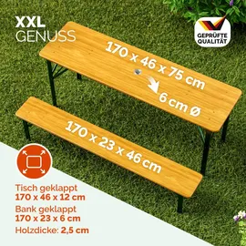 CASARIA Bierzeltgarnitur 3-tlg. Tisch 180 x 50 cm braun klappbar