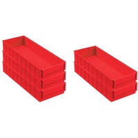 SparSet 5x Rote Industriebox 500 B | HxBxT 8,1x18,3x50cm | 6 Liter | Sichtlagerkasten, Sortimentskasten, Sortimentsbox, Kleinteilebox
