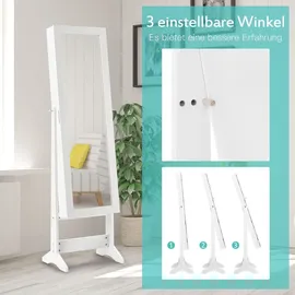 Goplus Schmuckschrank mit Spiegel, Freistehendes Schmuckregal mit Stauraum, Abschließbarer Spiegelschrank, Verstellbarer Spiegelwinkel Weiß