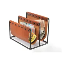 Kobolo Zeitungsständer aus Metall und Kunstleder braun mit Zwei