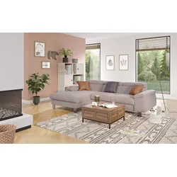 Ecksofa COTTA "Komaris L-Form", grau (stone), B:244cm H:72cm T:166cm, 100% Polyester, Sofas, mit Kopfteilverstellung, wahlweise Bettfunktion,Stauraum & Beleuchtung, Topseller