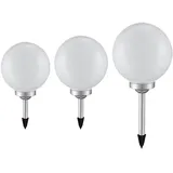 ETC Shop Solarleuchte Kugel weiß, Erdspieß, Leuchtdauer ca. 6-8 Stunden, warmweiß, D 20/25/30 cm 3er Set