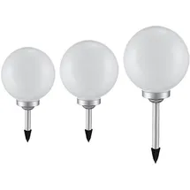 ETC Shop Solarleuchte Kugel weiß, Erdspieß, Leuchtdauer ca. 6-8 Stunden, warmweiß, D 20/25/30 cm 3er Set