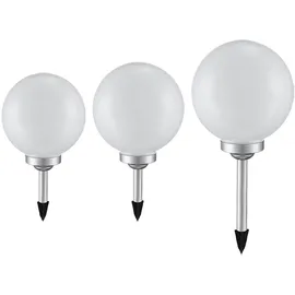 ETC Shop Solarleuchte Kugel weiß, Erdspieß, Leuchtdauer ca. 6-8 Stunden, warmweiß, D 20/25/30 cm 3er Set
