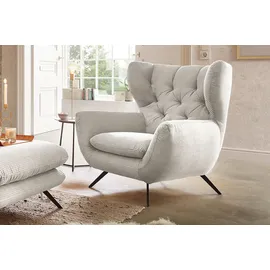 KAWOLA Sessel CHARME Cord 70 x 110 x 80 cm cremeweiß mit Hockerbank