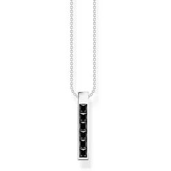 Halskette mit langem Anhänger und schwarzen Steinen - 925 Sterlingsilber